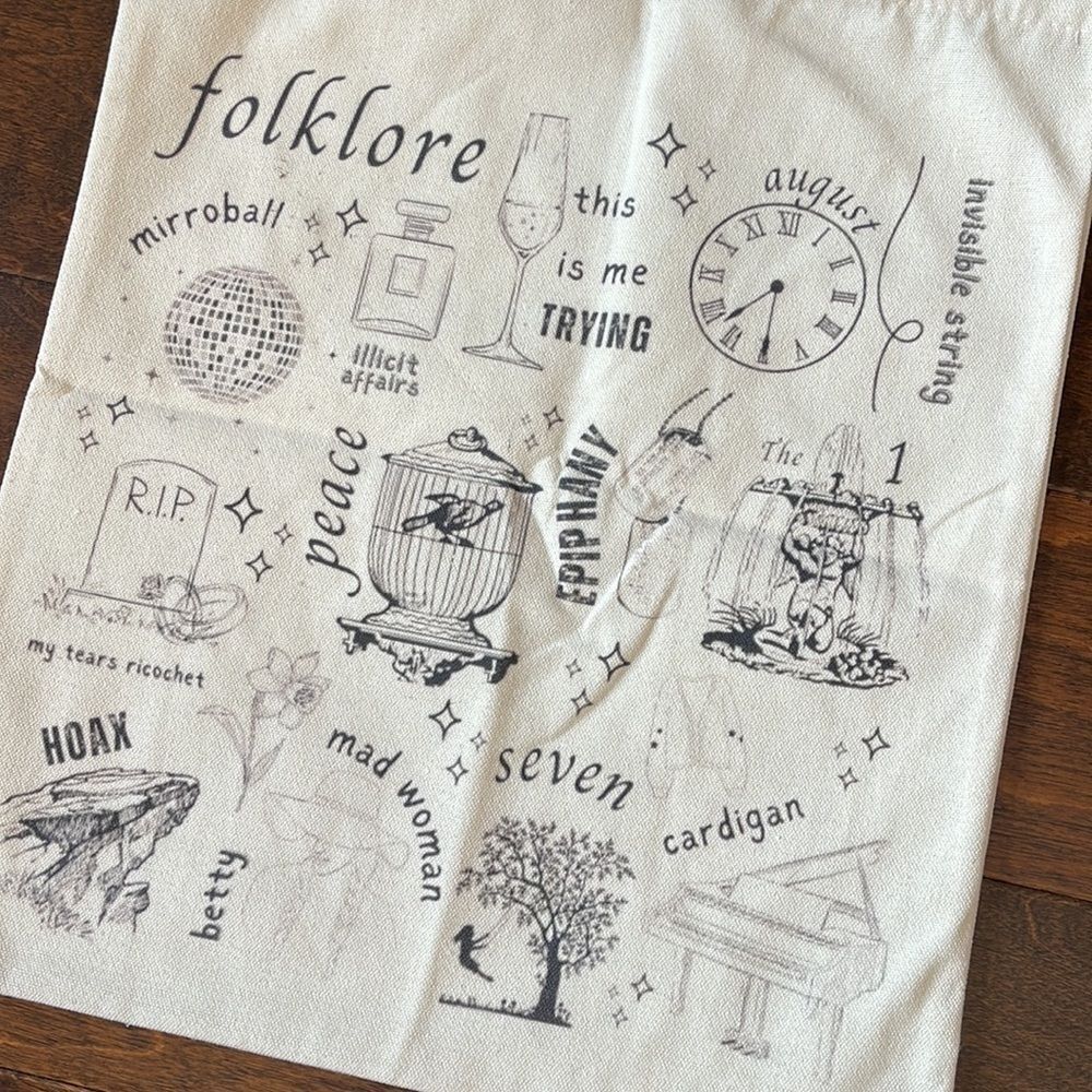 Taylor Swift Folklore Canvas Tote Bag Album Graphic Cream Music Merch - Picture 3 of 5